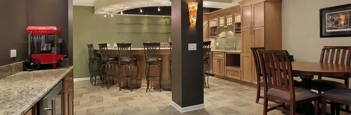modern basement remodeling with custom finishes and open layout in a home in Buffalo, NY
