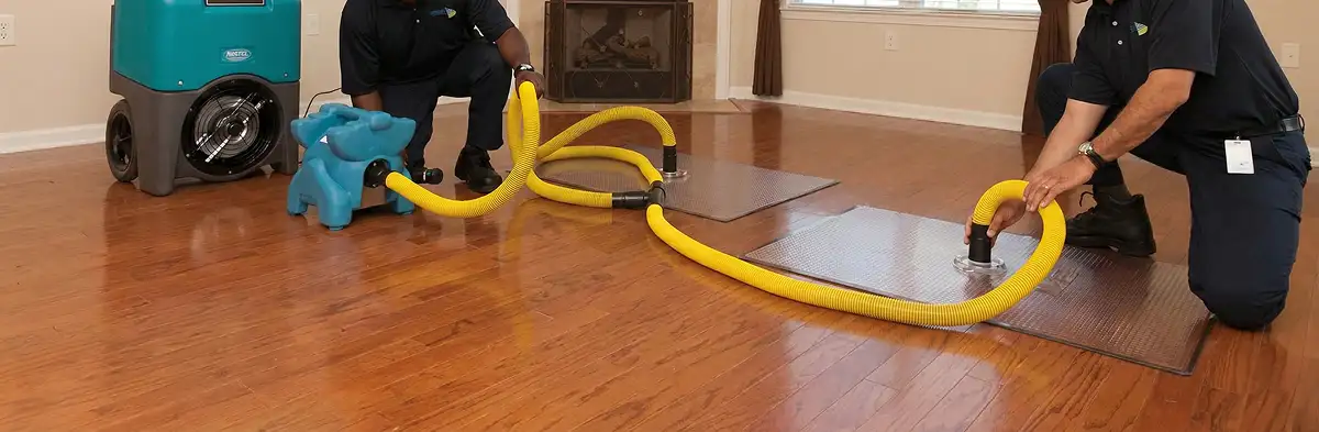emergency water removal technicians extracting standing water from a home using professional equipment in Buffalo, NY