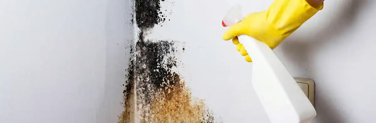 visible mold growth on an interior wall being treated during mold removal service in Buffalo, NY